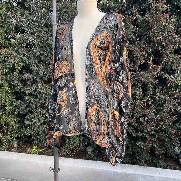 Umgee Sheer Paisley Kimono Burnout Velvet Floral Medium/ Large Festival Boho - Picture 8 of 8